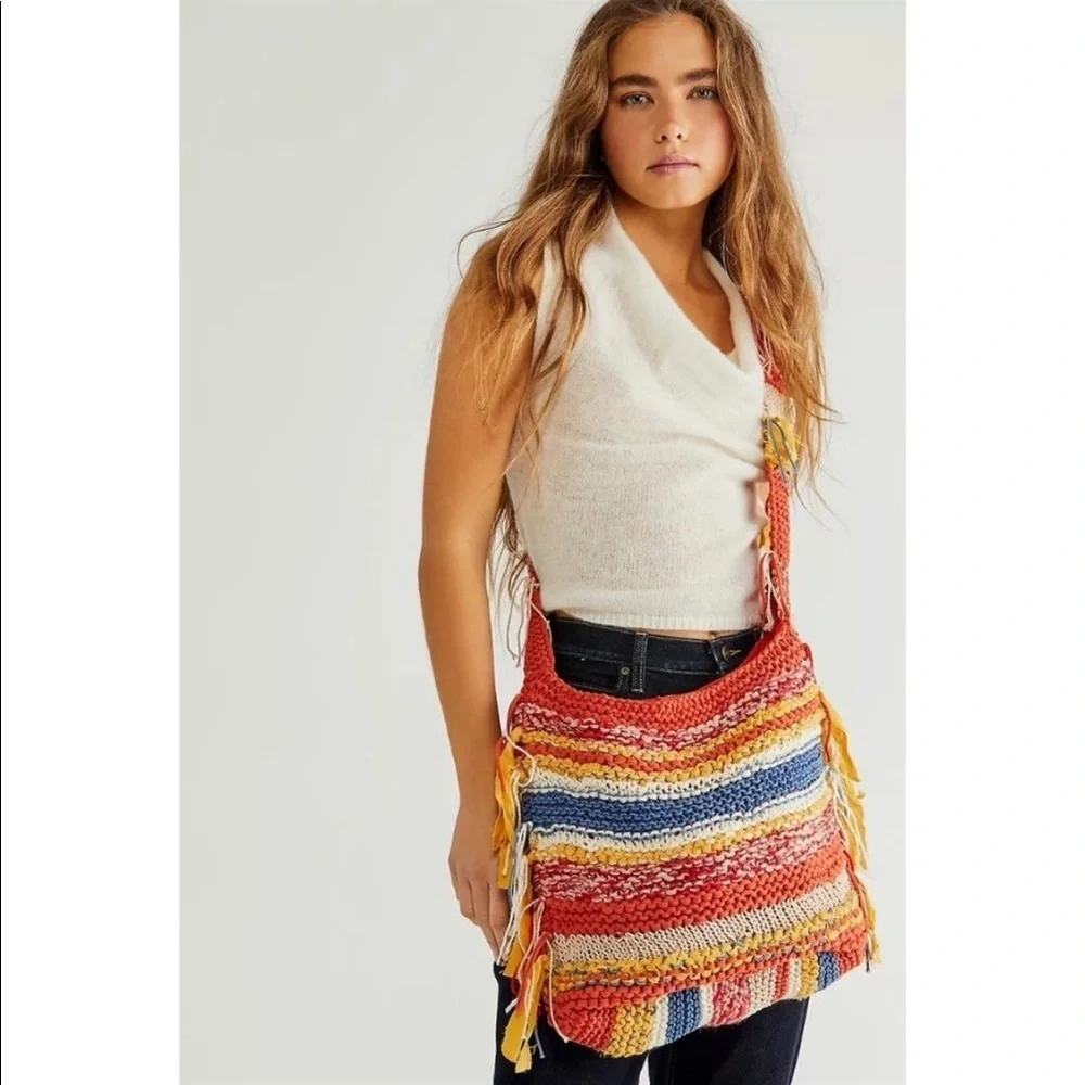 NWT Free People Northbound Hobo Bag Cotton Crochet Multicolor Shoulder Bag Tote